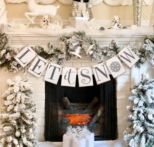 Letrero de madera con texto en inglés "Let it Snow", letrero de madera para el manto, decoración de invierno para el hogar, decoración vintage del