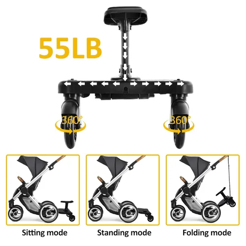 Vista 5 de Tabla universal para cochecito 2025 con asiento desmontable, 2 en 1 para sentarse y estar de pie, para la mayoría de los cochecitos, soporta niños