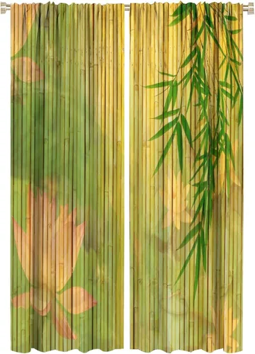 Vista 40 de Cortina con estampado de bambú, estilo japonés, tela para el hogar, sala de estar, dormitorio, cocina, baño, decoración opaca con bolsillo