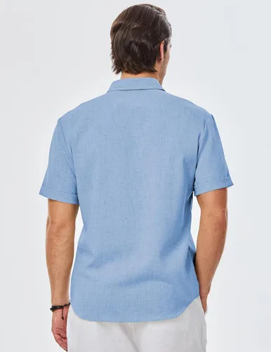 Vista 256 de JMIERR Camisas de vestir a rayas con botones y manga corta para hombre