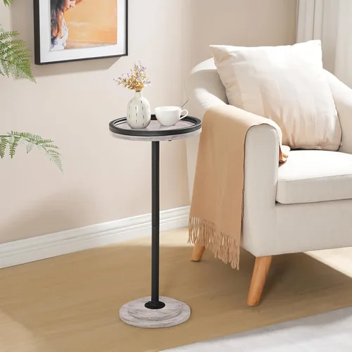 Vista 8 de HOOBRO Mesa auxiliar redonda pequeña, mesa de bebidas, mesa de café Martini con acento de pedestal para espacios pequeños en sala de estar, Negro