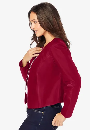 Vista 4 de Jessica London Chaqueta de cuero sin cuello de talla grande para mujer