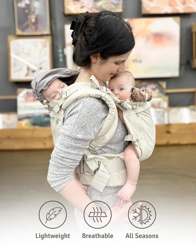 Vista 7 de TwinGo Transportador - Modelo Air - Neutral - Excelente para todas las estaciones - Malla transpirable - Tándem totalmente ajustable o 2 portabebés