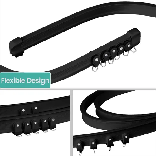 Vista 4 de Cortina divisora de habitación con riel de techo flexible, cortinas de techo de privacidad total, opacas, a prueba de sonido, para sala de estar