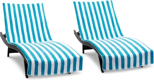 Vista 19 de Arkwright California Chaise Lounge Cover - Paquete de 2 - Toalla Cabana de Algodón Suave a Rayas con Portabolsillos para Silla de Playa, Piscina