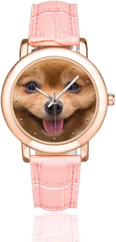 InterestPrint Funny Pug Puppy Dog - Reloj de pulsera para mujer, chapado en oro rosa, correa de cuero rosa