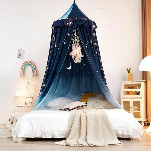 Vista 2 de Kertnic - Toldo decorativo para cama de niños, carpa de algodón suave para decoración de habitación de niñas, castillo de princesa, mosquitera