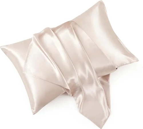 Vista 11 de Juego de 2 fundas de almohada de satén negro estándar con cierre de sobre, funda de almohada de seda negra para cabello y piel (20 x 26 pulgadas)