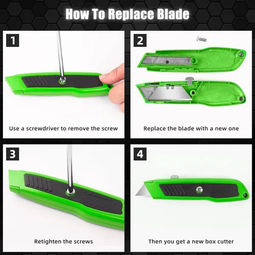 Vista 6 de DIYSELF Paquete de 2 cuchillos utilitarios, cortador de caja retráctil, cuchillo de caja pequeña de alta resistencia cuchillo exacto, mango