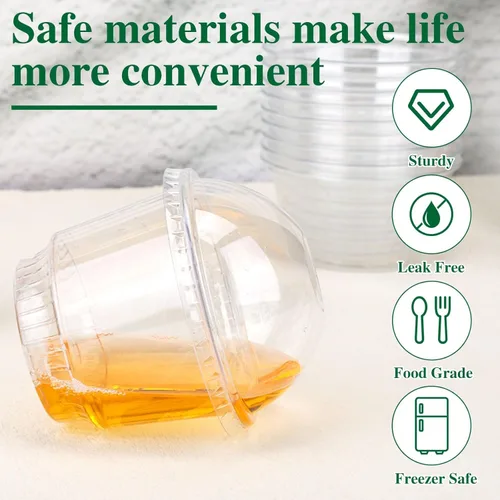 Vista 3 de Juego de 50 vasos de plástico desechables de 7 onzas con tapas, vasos de postre de plástico transparente con tapas de cúpula (sin agujero), tazas