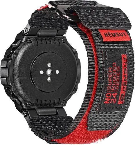 Vista 23 de Correa de reloj de nailon compatible con Amazfit T-Rex, correa de gancho y Negro/Azul