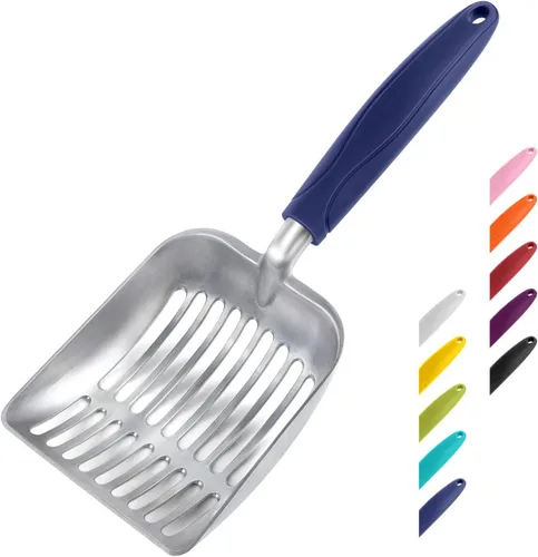 WePet Cuchara de arena para gatos, tamiz de aleación de aluminio, pala de metal profunda, mango largo, tamizado de excrementos, levantador de heces,