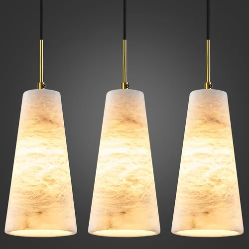 Vista 10 de Luces colgantes de alabastro natural, isla de cocina, pantalla cónica de mármol blanco, modernas lámparas de techo negras para dormitorio, comedor