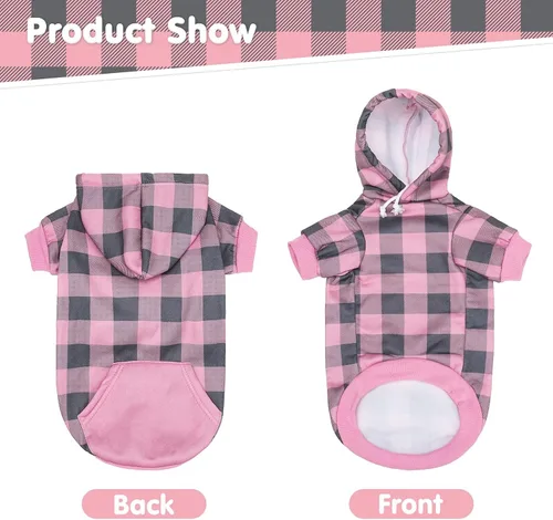 Vista 3 de KOOLTAIL Sudadera a cuadros con capucha para perro, suéter con gorro y bolsillo para perros pequeños, medianos y grandes, abrigo suave de invierno