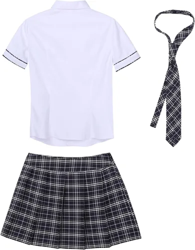 Vista 6 de Zaldita Uniforme escolar japonés para mujer, disfraz de cosplay, camisetas con minifaldas plisadas a cuadros