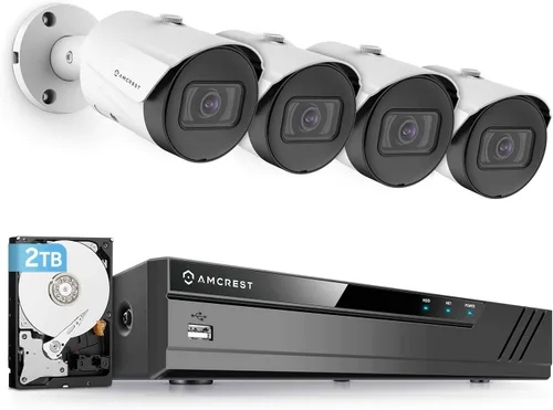 Amcrest Sistema de cámara de seguridad de 5MP, 4K 8CH PoE NVR, (4) lente gran angular de 5 megapíxeles de 0.110 in resistente a la intemperie,
