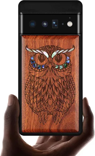 Vista 7 de Carveit Funda de madera de diseñador para Google Pixel 6 Pro (grabado en madera e incrustaciones de carcasa), funda de madera única compatible
