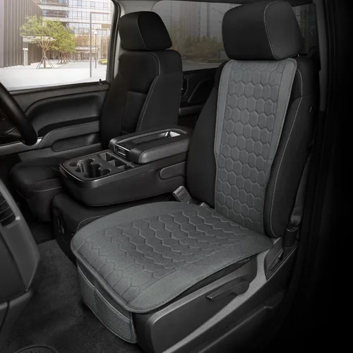 Motor Trend LuxeFit - Funda de asiento de cuero sintético gris para coches, camiones, furgonetas y SUV (1 pieza), funda de asiento de coche de