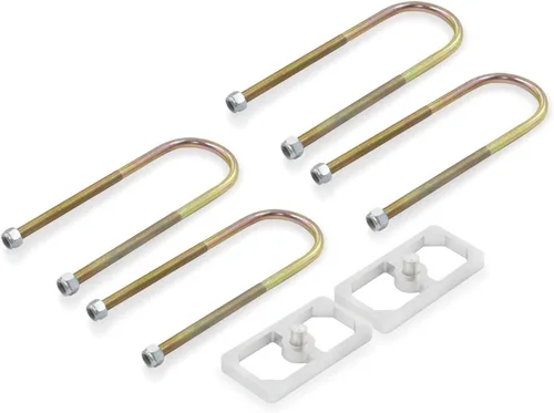 Kit Universal de Bloque de Descenso de Ballesta, 0.5 Pulgadas, 2-1/2" de Ancho, 5" de Largo, Pernos en U Galvanizados en Zinc, Construcción de Acero