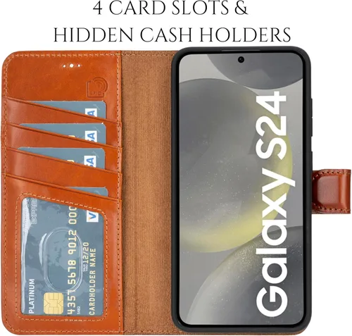 Vista 3 de BLACKBROOK Funda tipo cartera de piel para Samsung S24, extraíble 2 en 1, para carga inalámbrica, 4 ranuras para tarjetas, bolsillos para efectivo e