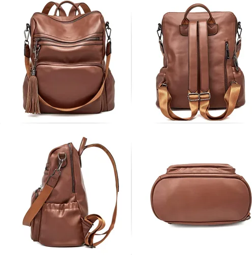 Vista 6 de CLUCI - Morral para mujer, diseño de cuero, para viajes, bolso grande de hombro con borla