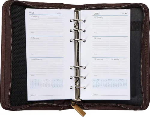 Vista 3 de David King & Co. Agenda de 6 anillos con cremallera 5 X 8, Café, Café, Agenda de 6 anillos con cremallera 5 X 8, Café