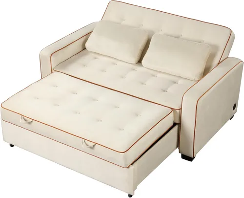 Vista 32 de Merax Cama tapizada de lino de 65.7 pulgadas, sofá cama extraíble adjunta 2 cojines, puerto de carga USB doble y respaldo ajustable para sala de Gris