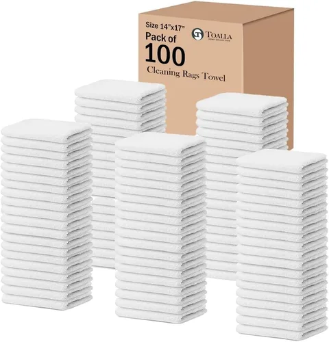Vista 9 de Trapos de limpieza 100% de algodón de rizo gris de 14 x 17 pies Paquete de 60 Trapos blancos de grado Trapos de limpieza grandes suaves