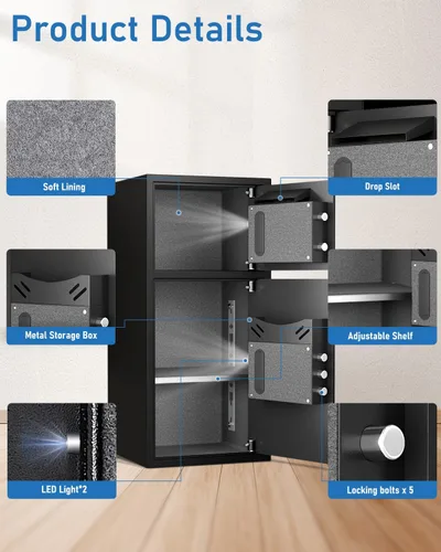 Vista 4 de 6.0 Pies Cúbicos Caja de Seguridad para el Hogar Extra Grande Caja de Seguridad Ignífuga e Impermeable, Caja de Seguridad Digital para el Hogar