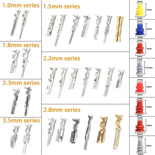 Vista 3 de Juego de pines de conector terminales con crimpado, terminales de pin macho y hembra para automóviles, eléctricos 1/1.5/1.8/2.2/2.3/2.5/2.8/3.5mm