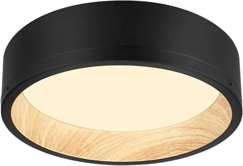DAKASON Lámpara LED de techo empotrada de 12.5 pulgadas, 25 W, 1500 LM, 3000/4000/5000 K CCT seleccionable, madera pintada y marco negro, lámpara de