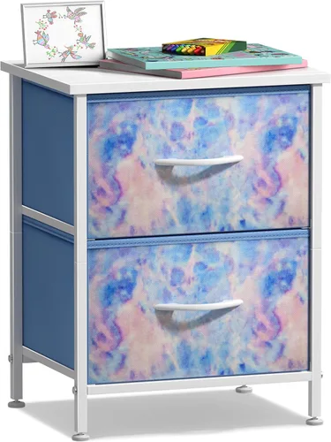 Sorbus - Mesita de noche con 2 cajones - Mueble de noche para niños, mesa auxiliar, estructura de acero, parte superior de madera y contenedores de