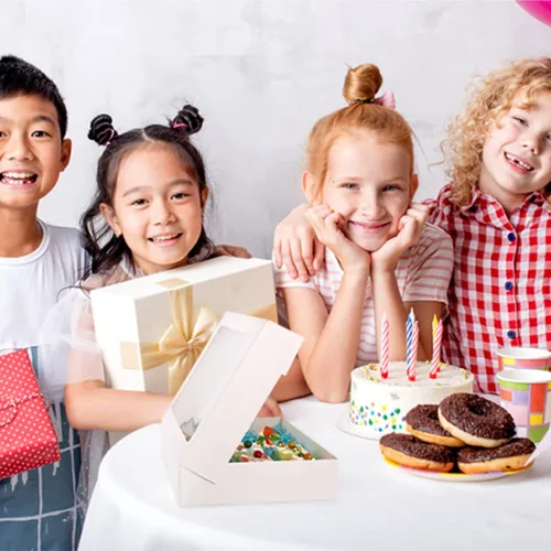 Vista 7 de Cajas para galletas, cajas de panadería blancas de 14 x 10 x 2.5 pulgadas con ventana, cajas de dulces de despliegue automático, cajas de pastelería