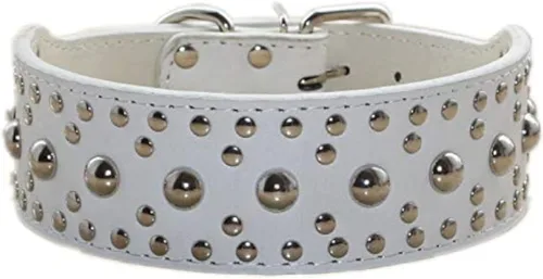 Vista 12 de Serijoars Collar de cuero de 2 pulgadas de ancho, collar resistente con tachuelas, ajustable para perros medianos y grandes (M, negro)