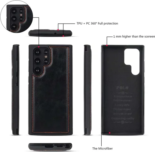 Vista 7 de LITOU AIFENGCASE - Funda compatible con Samsung Galaxy S22 Plus para mujeres y hombres, funda de piel con cremallera y soporte para tarjetas, Negro