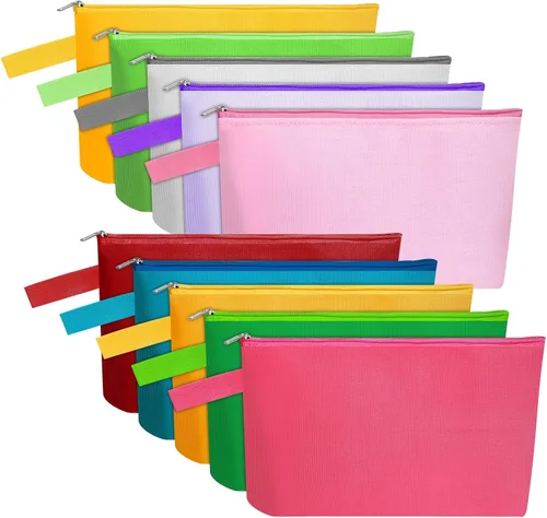 Vista 51 de 10 bolsas de maquillaje de lona de algodón con parte inferior y correa, bolsa de cosméticos multiusos con cremallera, bolsa de aseo de viaje, bolsa