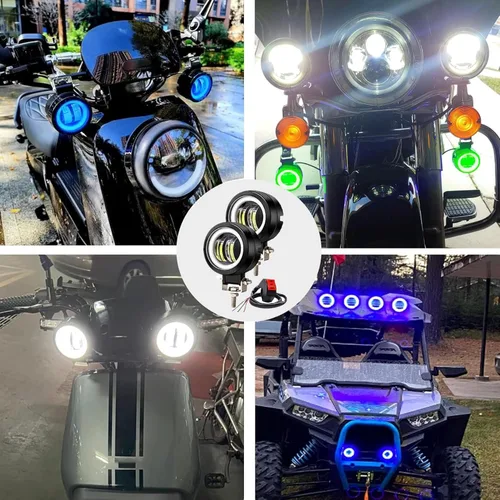 Vista 5 de Luces antiniebla para motocicleta con interruptor, luces auxiliares de motocicleta de 3 pulgadas, luces LED redondas tipo halo, luces exploradoras