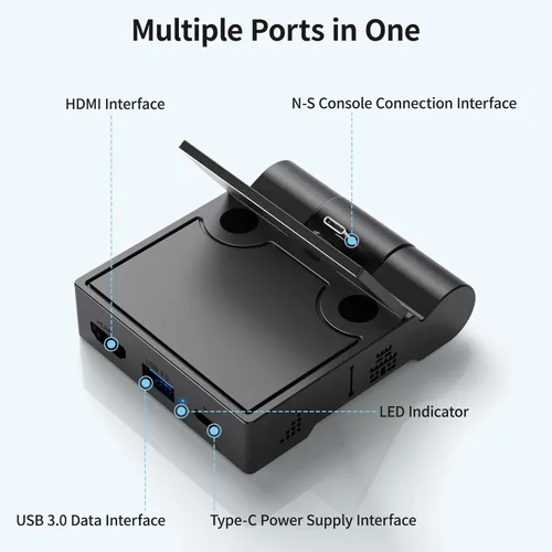 Vista 5 de Younik Switch Dock para conmutador NSSwitch OLED, estación de acoplamiento de interruptor con puerto HDMI y USB 3.0, interruptor portátil de TV Dock