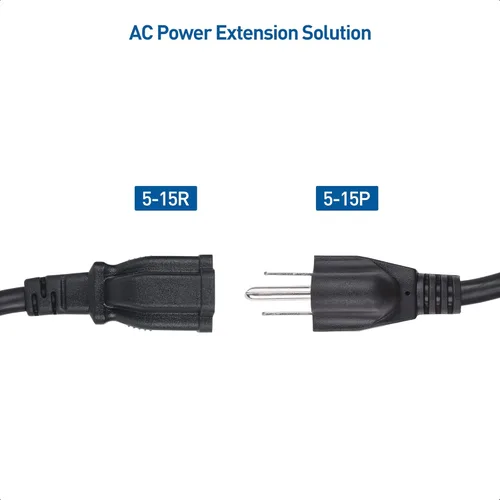 Vista 3 de Cable Matters - Paquete de 2 cables de extensión de alimentación corta resistentes de 14 AWG 15 A, 1 pie con enchufe de perfil bajo, color negro