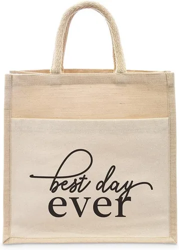 WEDDINGSTAR Bolso de asas tejido medio personalizado de yute con bolsillo