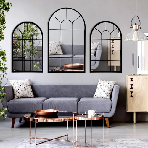 Vista 8 de HQiJun Espejo de ventana arqueado negro, espejos de pared decorativos de granja para sala de estar, dormitorio, entrada, tocador de baño, repisa