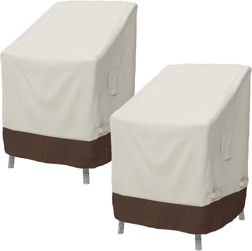 Vista 7 de Amazon Basics Funda para silla de respaldo alto para patio al aire libre, duradera, impermeable, anti-UV, beige/bronceado, 35 x 28 pulgadas