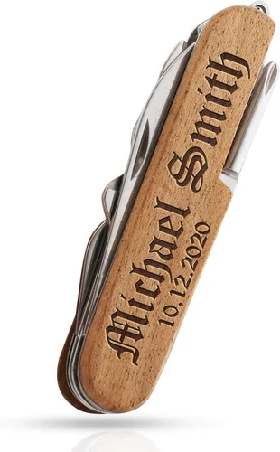 Vista 4 de Cuchillo de bolsillo grabado, cuchillo de bolsillo multiherramienta personalizado de 8 funciones, regalos de Navidad para hombres, cuchillos