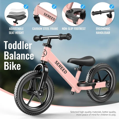 Vista 8 de SEREED Bicicleta de equilibrio para niños de 2 a 5 años, sin pedales, ajuste sin herramientas, placa personalizable con calcomanías, regalo para Rosa