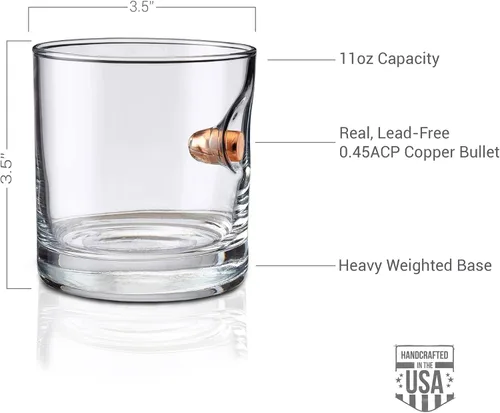 Vista 3 de BenShot Rocks Glass con bala real 0.45ACP - 11oz Fabricado en los Estados Unidos