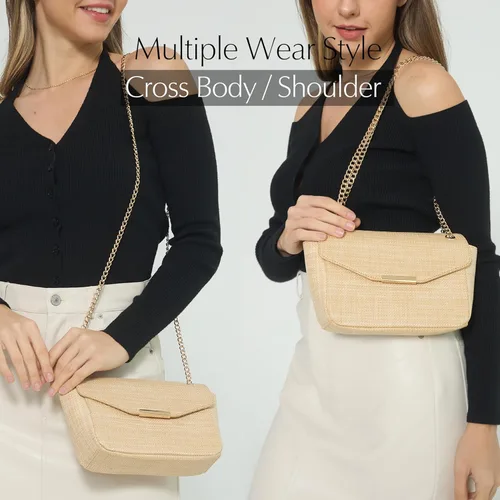 Vista 2 de Bolso cruzado de paja para mujer, bolso de hombro con cadena de rafia, bolso pequeño