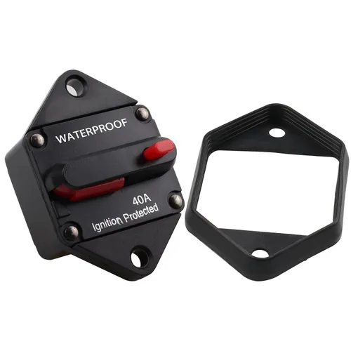Disyuntor de montaje en panel de 12 V-48 V CC 40A, disyuntor de alto amplificador 40 A con reinicio manual y junta para auto, camión, RV, automóvil
