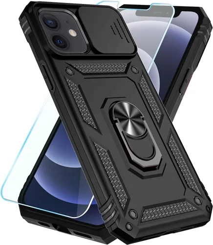 Vista 36 de SunStory Funda compatible con iPhone 12/12 Pro con protector de pantalla HD, cubierta de cámara deslizante y soporte de anillo giratorio