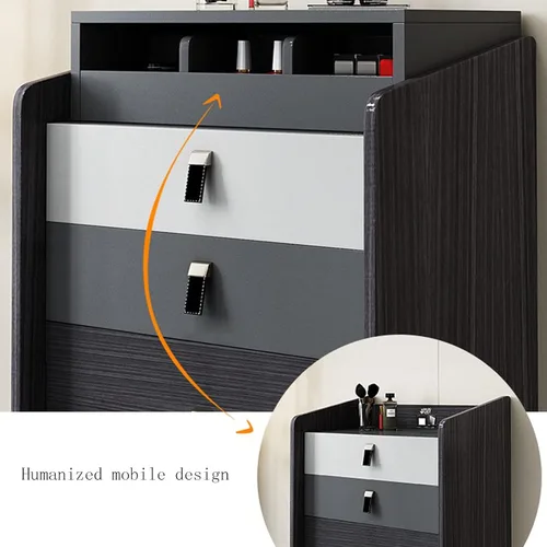 Vista 4 de ATAAY Escritorio de tocador, juego de tocadores con espejo abatible, mini mesa de tocador, escritorio de maquillaje con taburete, 2 cajones