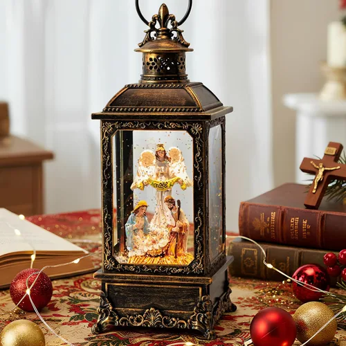 Vista 23 de Linterna de globo de nieve de Navidad, linterna brillante de agua iluminada con cable USB y funciona a baterías, para regalos y festival de Navidad
